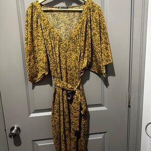 Zara Mustard Floral Long Sleeve Dress